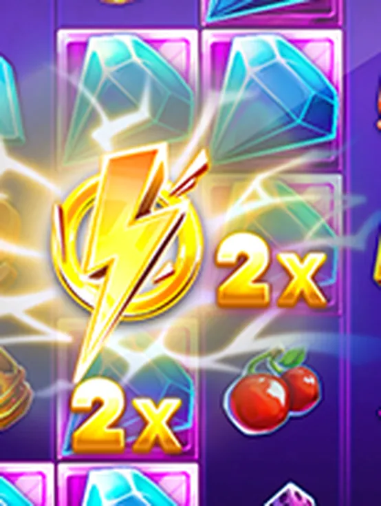 A Bolt symbol flashing on the Dandy Diamonds board beside diamonds labelled 2x, with lightning reaching the positions around it
