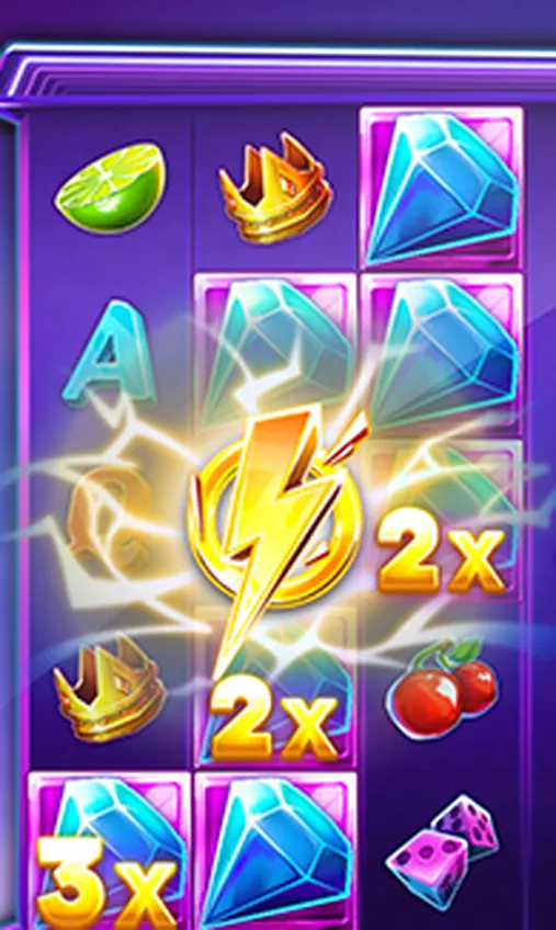 Three reels of the Dandy Diamonds board in a narrow portrait crop, with diamonds, a bolt and royal letters