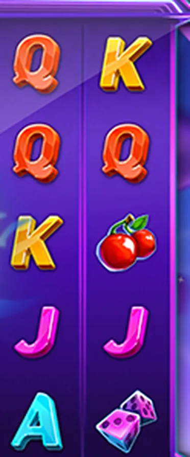 Two reels of Dandy Diamonds showing the royal letters Q, K, J and A beside cherries and a dice symbol