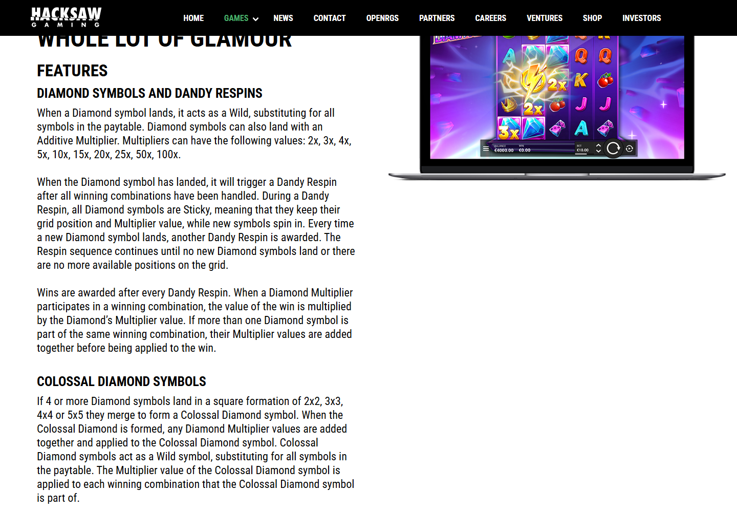 Dandy Diamonds symbol information and Dandy Respin description
